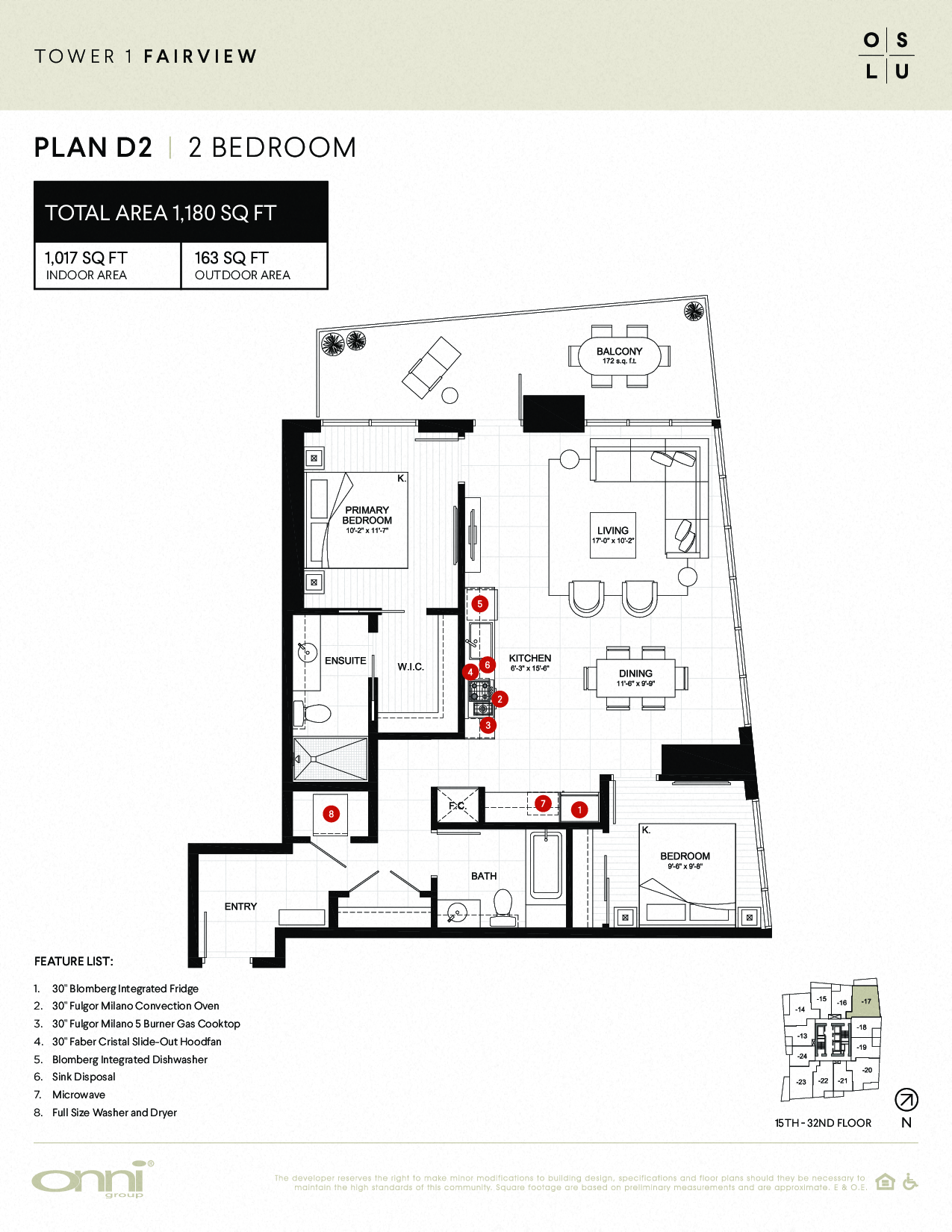 Floor plan for 2 beds, 2 baths, 1017 sqft